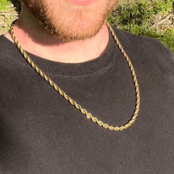 Jewelry - 14k Gold Real Solid 316l Stainless Steel Twisted Rope Chain Necklace 24 inch